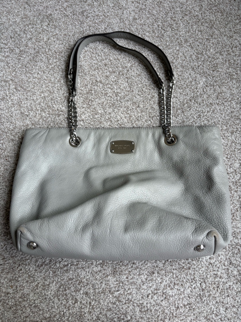Michael Kors Gray Leather Chain-Handle Shoulder Bag